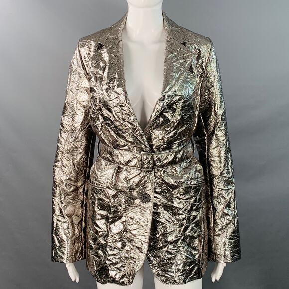 SIES MARJAN Size 6 Metallic Silver Polyester Blend Notch Lapel Belted Jacket - Picture 1 of 8